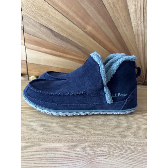 LL Bean Mountain Moc Slippers Women 8 M Blu Suede Sherpa Lined Comfort Boots EUC - Picture 4 of 8